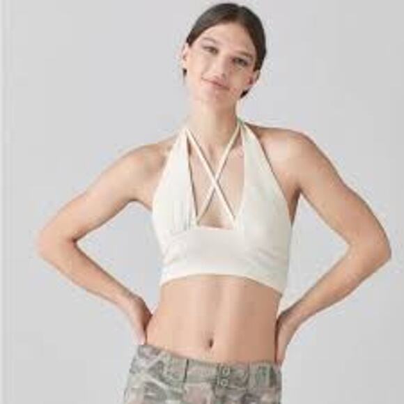 URBAN OUTFITTERS Valeria Halter Crop Top Size xs Tank Cream Ivory - Picture 1 of 7